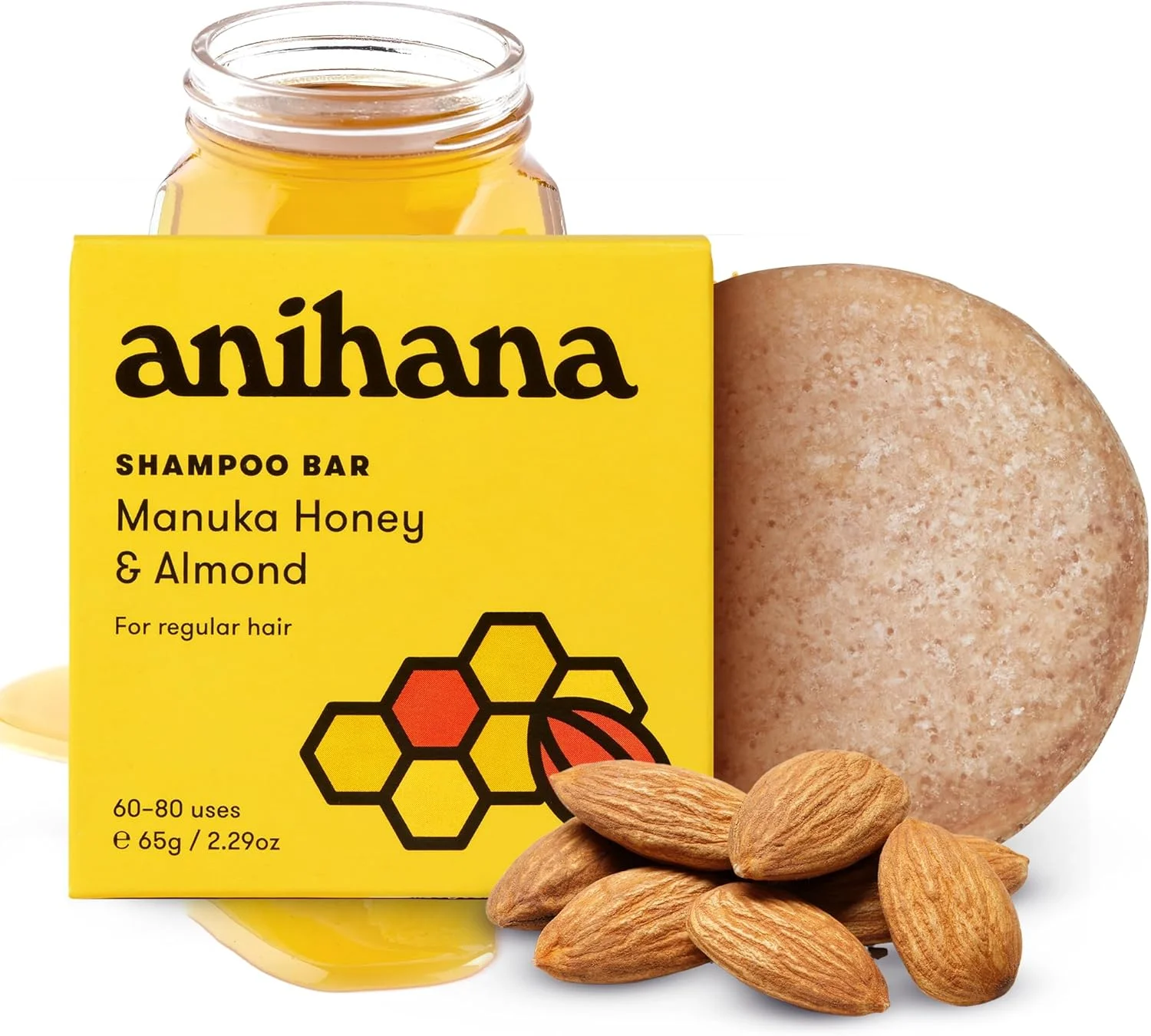شامپو بار آنیهانا | عسل مانوکا و بادام – شامپو مغذی برای انواع موهای معمولی - 65 گرم