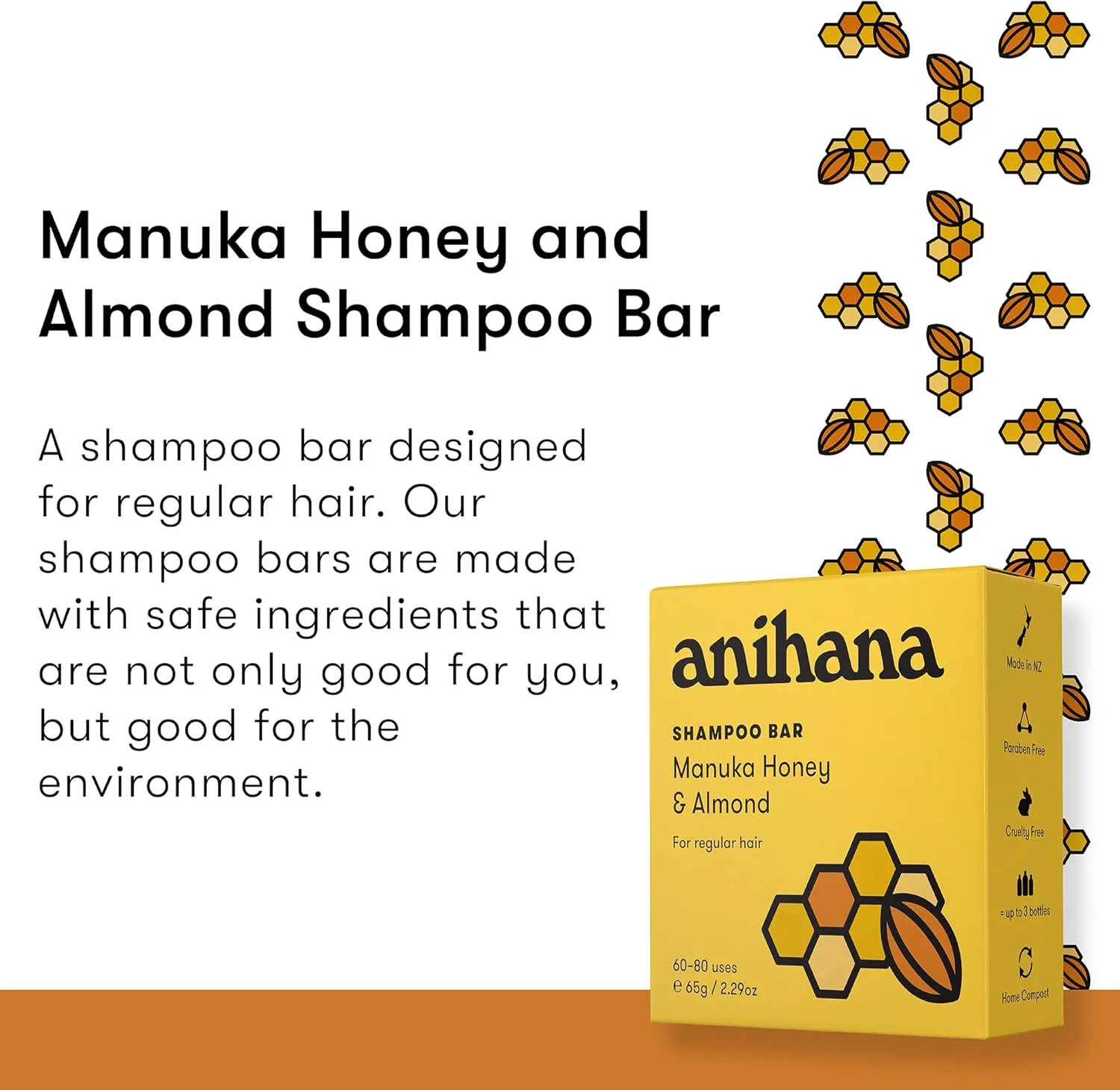 شامپو بار آنیهانا | عسل مانوکا و بادام – شامپو مغذی برای انواع موهای معمولی - 65 گرم