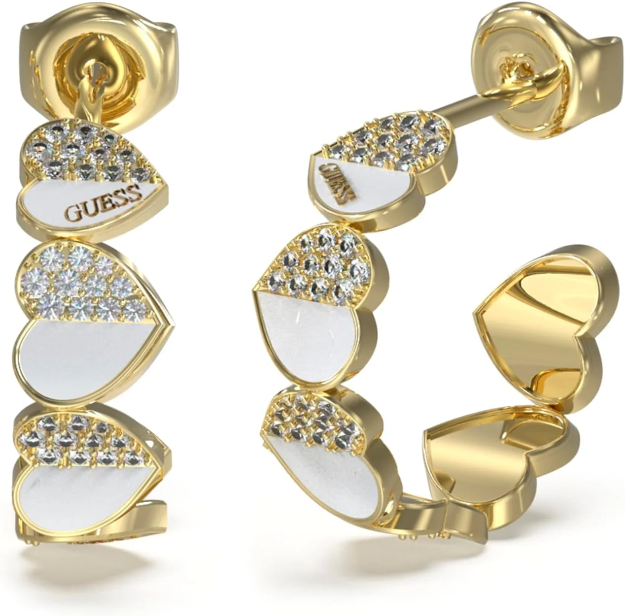 گوشواره زنانه گس مدل LADY ER 23MM WHT&PAVE J HOOPS YG SS2023