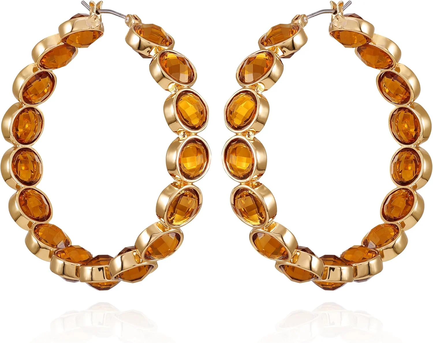 گوشواره های حلقه ای نگین دار GUESS با رنگ طلایی و سنگ شیشه ای کریستالی نارنجی روشن