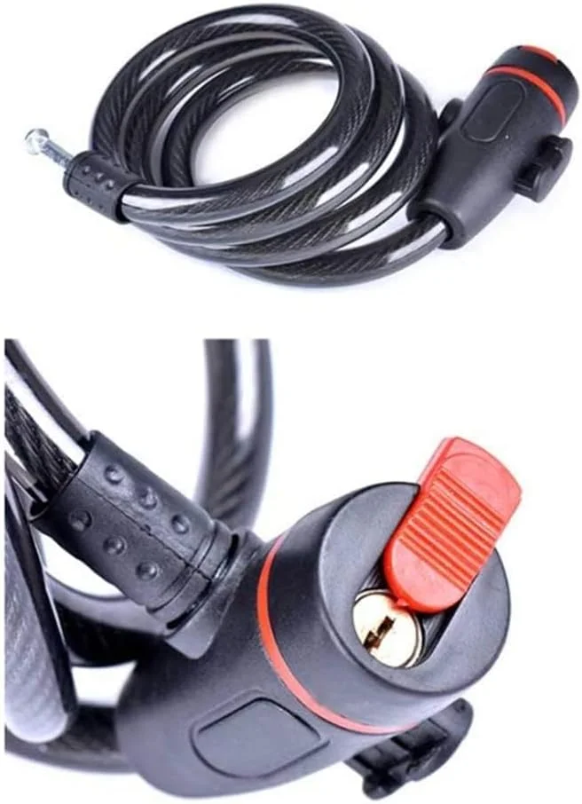 قفل کابلی دوچرخه، قفل کابلی دوچرخه، کلید امنیتی پیچی، زنجیر ضد سرقت دوچرخه، قفل قابل حمل محافظ خودرو با پوشش ضد آب و گرد و غبار برای دوچرخه، موتور سیکلت، درب و حصار