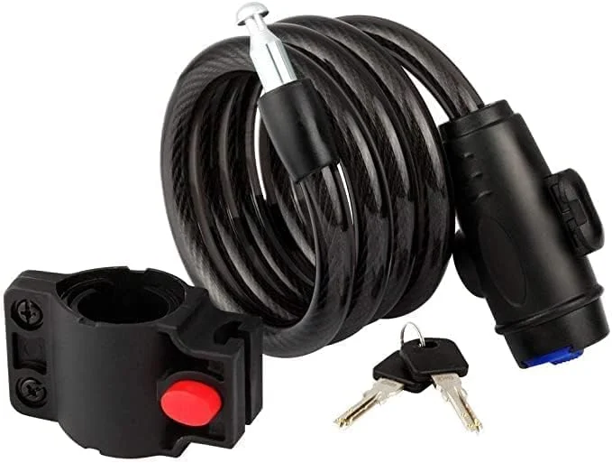 قفل کابلی دوچرخه، قفل کابلی دوچرخه، کلید امنیتی پیچی، زنجیر ضد سرقت دوچرخه، قفل قابل حمل محافظ خودرو با پوشش ضد آب و گرد و غبار برای دوچرخه، موتور سیکلت، درب و حصار