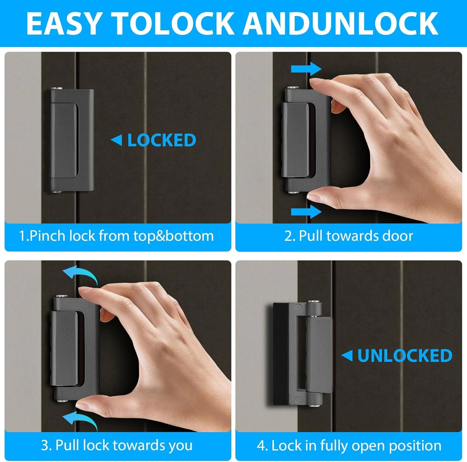 قفل تقویت درب ایمنی منزل SAISN خاکستری، قفل درب ضد کودک، قفل ایمنی آلیاژ آلومینیوم برای درب های داخلی قفل تقویت درب ایمنی منزل SAISN خاکستری، قفل درب ضد کودک، قفل ایمنی آلیاژ آلومینیوم برای درب های داخلی