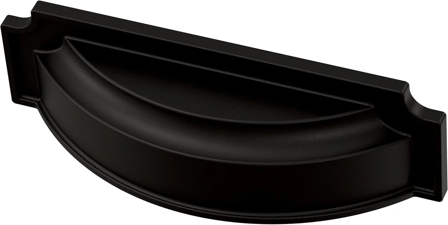 دستگیره کابینت فرانکلین برنج با صفحه پشتی شیاردار (بسته 10 عددی) با فاصله مرکز سوراخ 3 یا 3-3/4 اینچ | دستگیره های مشکی مات برای آشپزخانه، سخت افزار برای کمد، کشو، مبلمان P40110C-FB-B