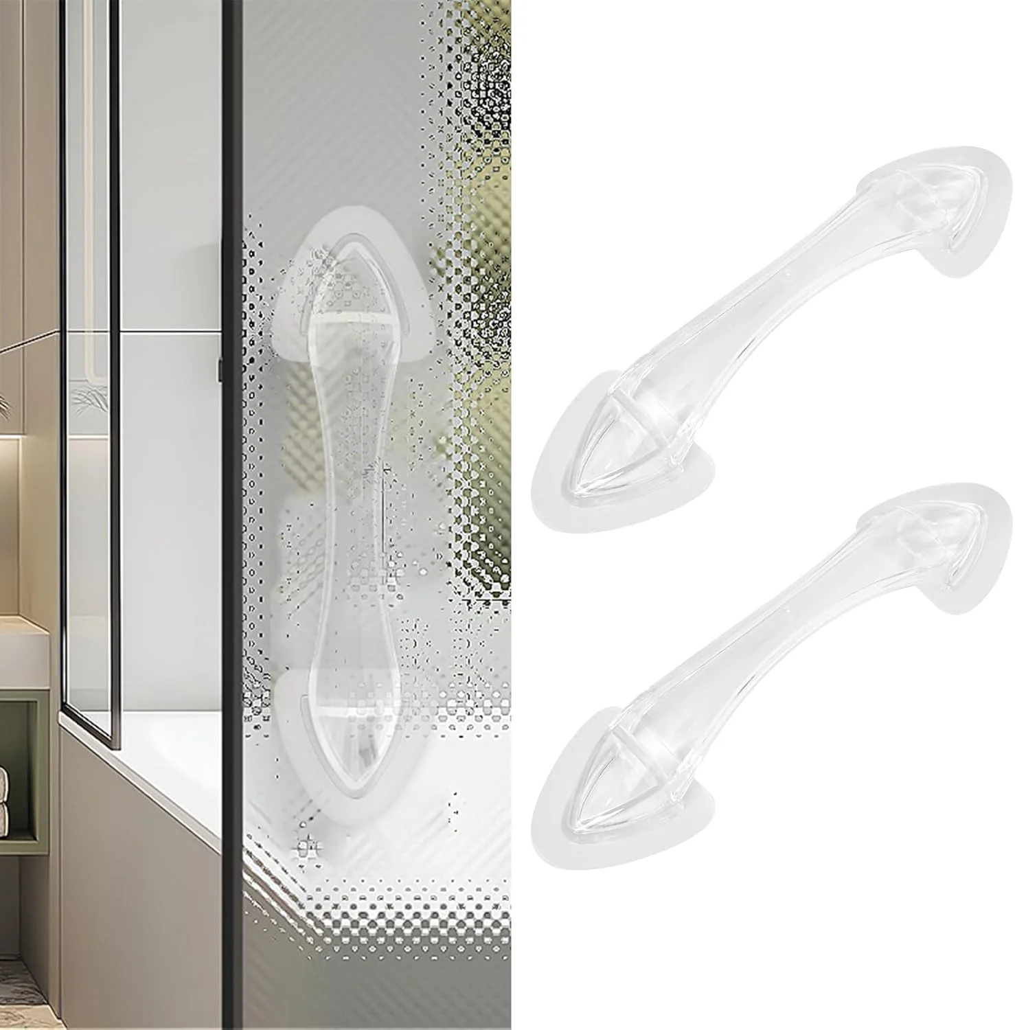 الیستونی بسته 2 عددی دستگیره اکریلیک خود چسب برای درب کشویی، دستگیره چسبی برای مبلمان، دستگیره درب دوش، دستگیره اکریلیک بدون نیاز به دریل برای کابینت دارو، درب توری، بالکن (بسته)