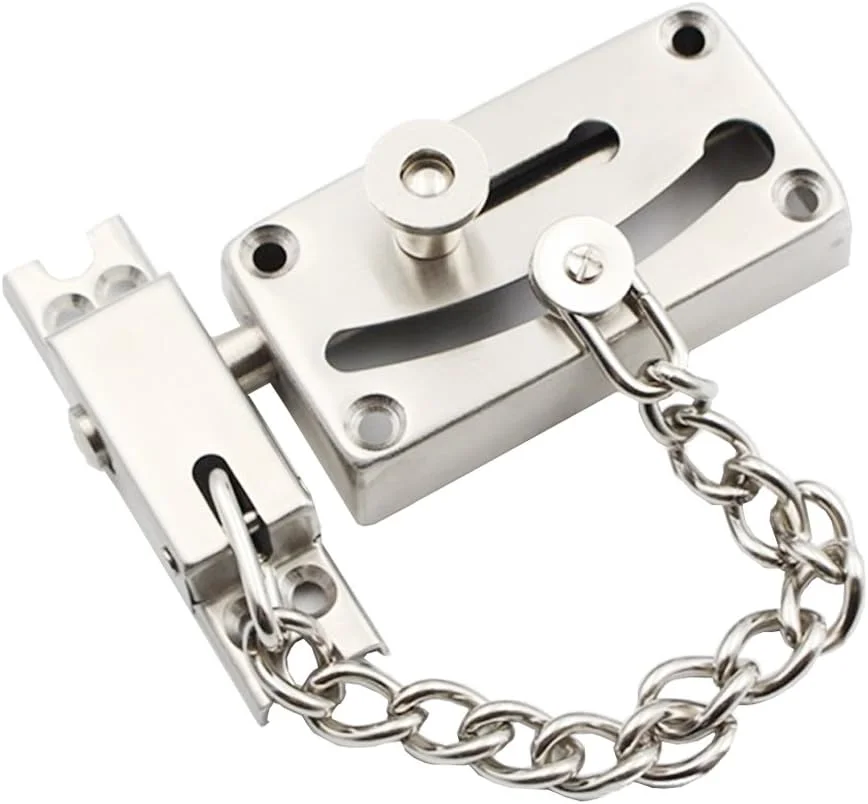 قفل کشویی درب WANLIAN dingchi (100 عددی) قفل درب ایمنی با زنجیر ضد سرقت و قفل فنری، استیل ضد زنگ سنگین، پرداخت نیکل برس خورده