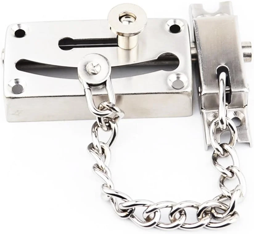 قفل کشویی درب WANLIAN dingchi (100 عددی) قفل درب ایمنی با زنجیر ضد سرقت و قفل فنری، استیل ضد زنگ سنگین، پرداخت نیکل برس خورده
