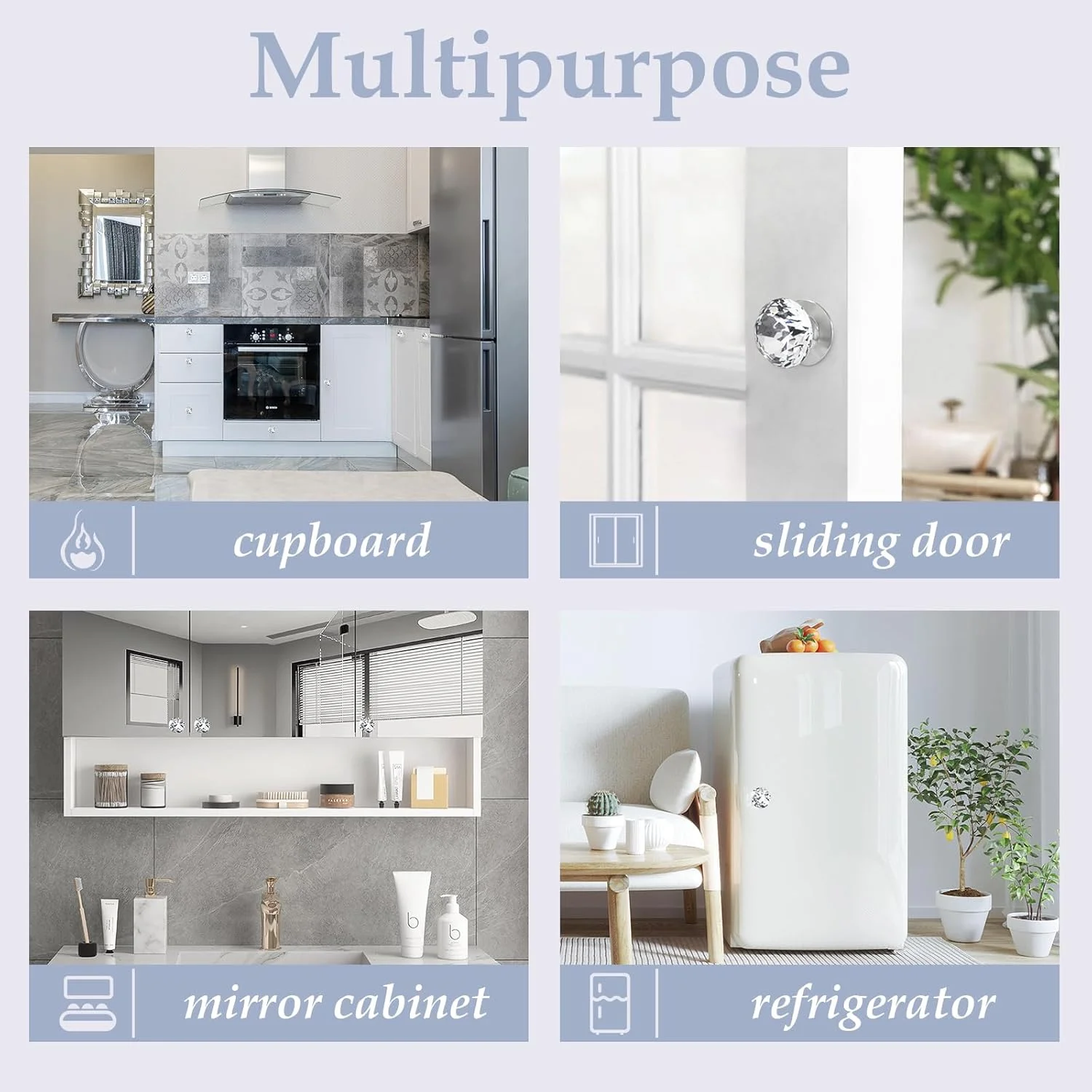 بسته چهارتایی دستگیره کریستالی خودچسب Elistonie، دستگیره های کریستالی الماسی شکل خودچسب، دستگیره درب آینه ای بدون نیاز به دریل برای کابینت دارو، دستگیره درب های شیشه ای کشویی برای چسباندن تراریوم