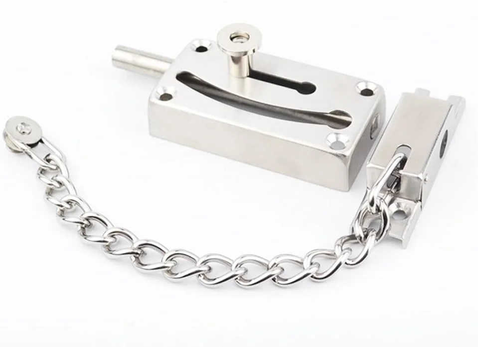 قفل کشویی درب WANLIAN dingchi (100 عددی) قفل درب ایمنی با زنجیر ضد سرقت و قفل فنری، استیل ضد زنگ سنگین، پرداخت نیکل برس خورده