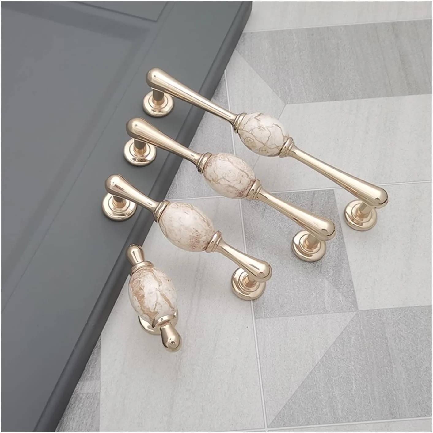 دستگیره کابینت، دستگیره کشو کابینت آشپزخانه 6 عددی، دستگیره مبلمان، دستگیره درب کمد و کشو به سبک اروپایی، دستگیره فلزی مرمری برای کمد، سخت افزار کمد لباس، دستگیره کشو