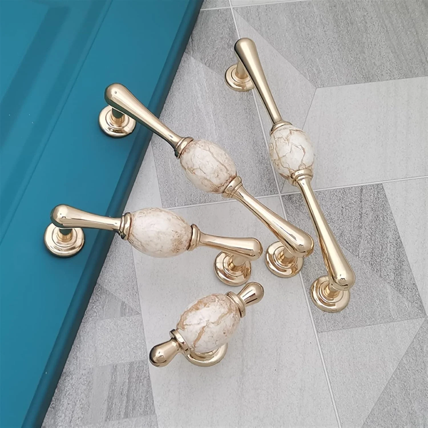 دستگیره کابینت، دستگیره کشو کابینت آشپزخانه 6 عددی، دستگیره مبلمان، دستگیره درب کمد و کشو به سبک اروپایی، دستگیره فلزی مرمری برای کمد، سخت افزار کمد لباس، دستگیره کشو