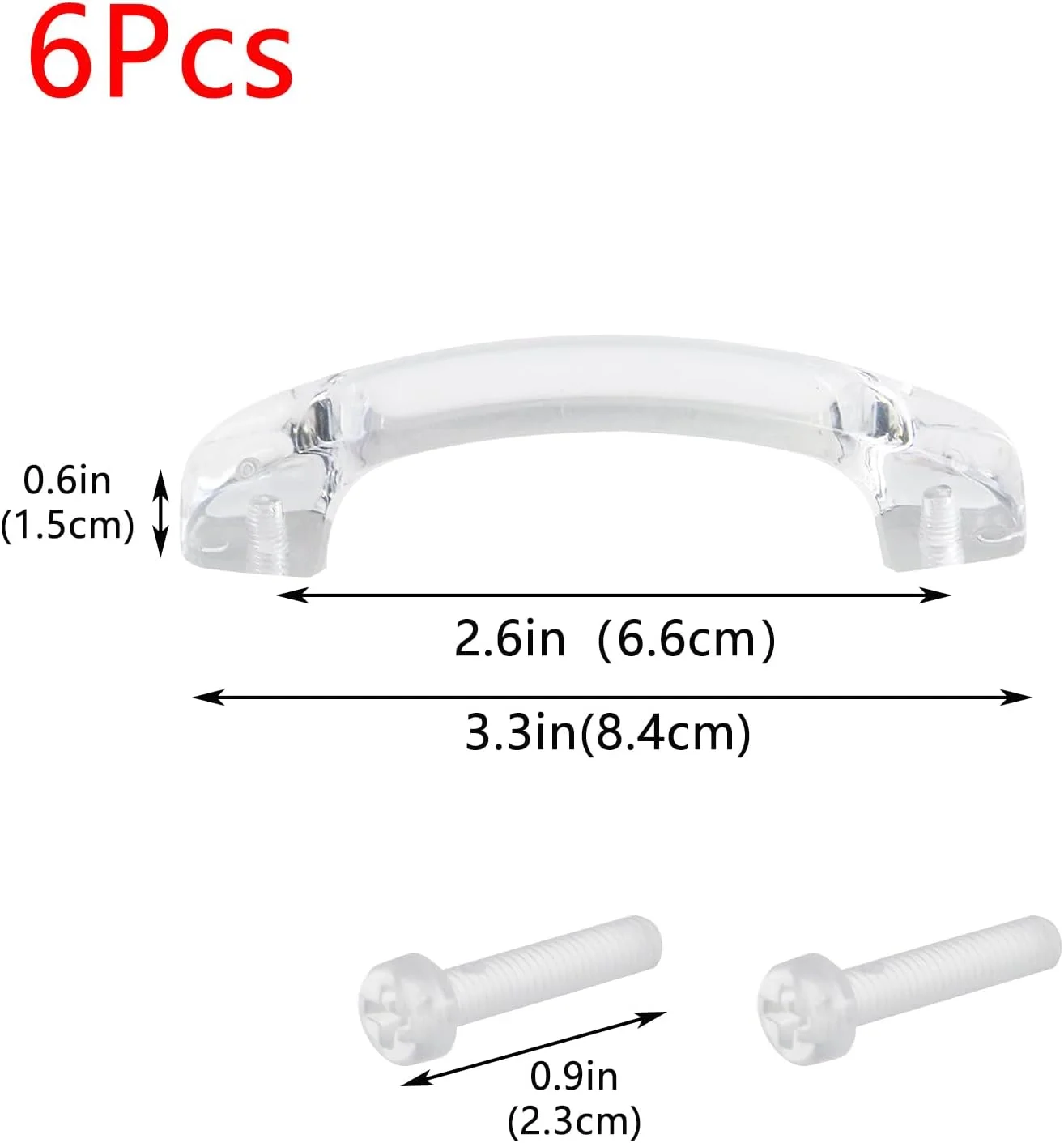 دستگیره کابینت اکریلیک شفاف Geesatis، مجموعه 6 عددی، سخت افزار اتصال مبلمان، دستگیره کمانی، طول 3 اینچ، همراه با پیچ های نصب