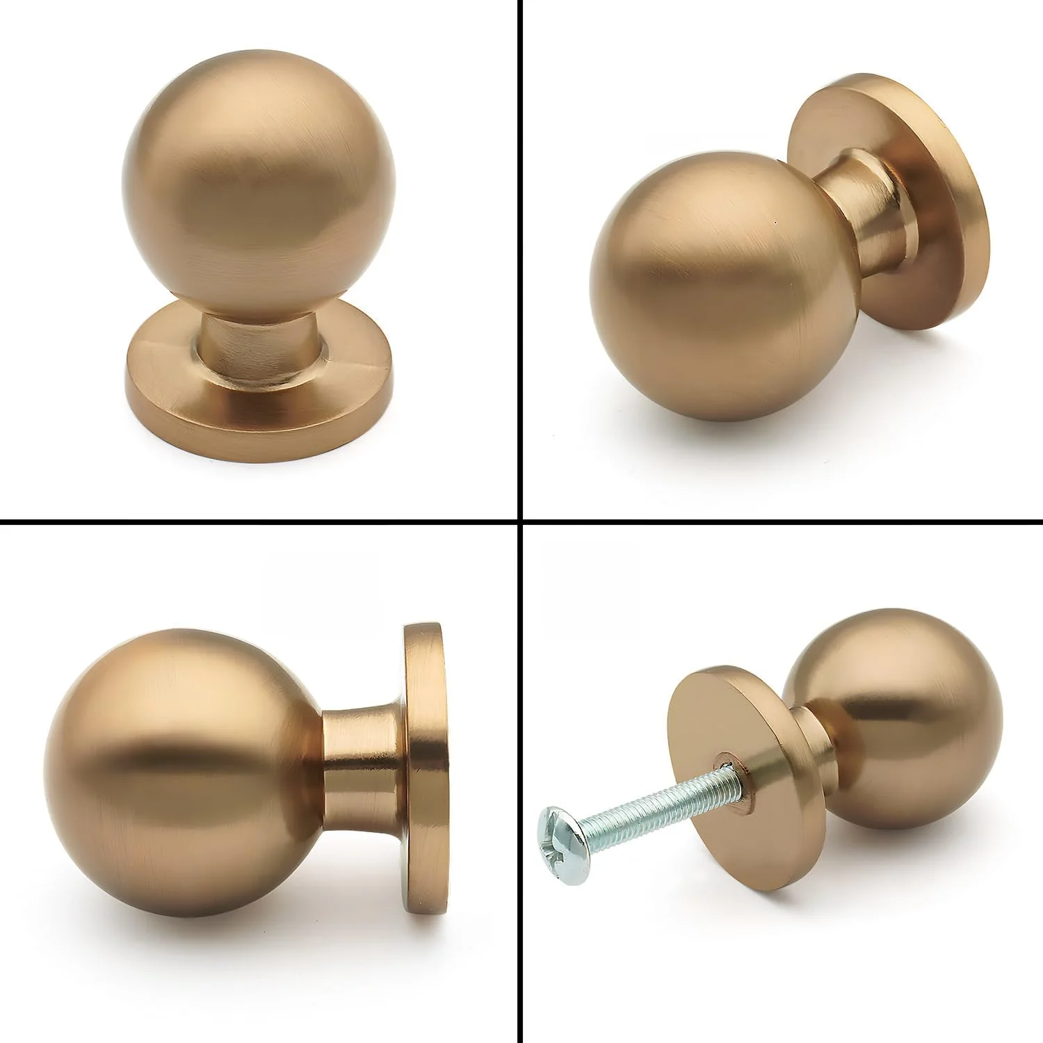 دستگیره کابینت توپی برنزی شامپاینی FURFITT بسته 10 عددی، قطر 25 میلی متر، آلیاژ روی جامد، دستگیره کشو برنزی برس خورده، سخت افزار مبلمان حمام کابینت آشپزخانه