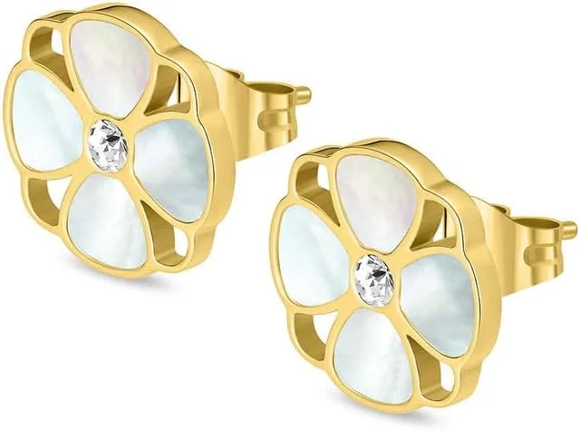 گوشواره های پلیس مدل Clover - آبکاری شده با طلا با طرح شبدر صدفی، طراحی شیک و جسورانه