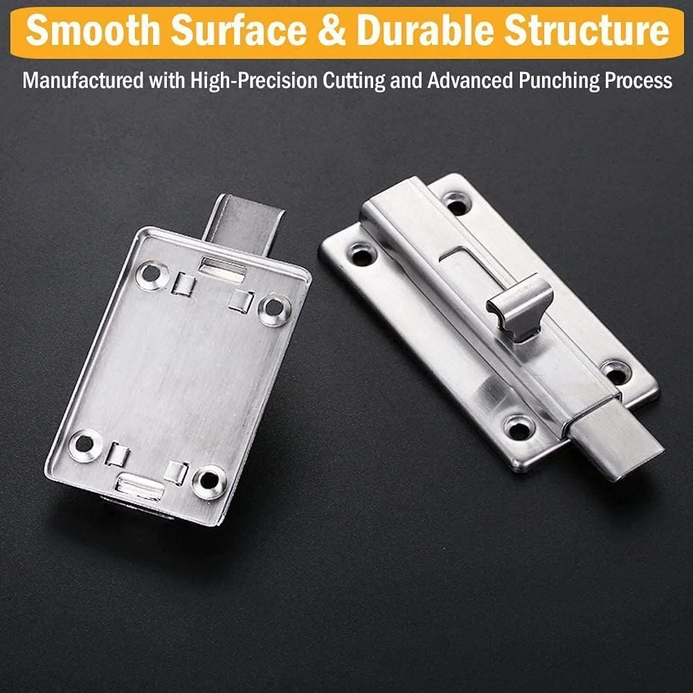 قفل زبانه کشویی درب YHRY، قفل ایمنی 4 اینچی، قفل ضد سرقت استیل ضد زنگ، شامل 12 عدد پیچ، برای حیاط، باغ، بالکن، حمام، پنجره، مبلمان، دروازه حیوانات خانگی، 1 عدد نقره ای