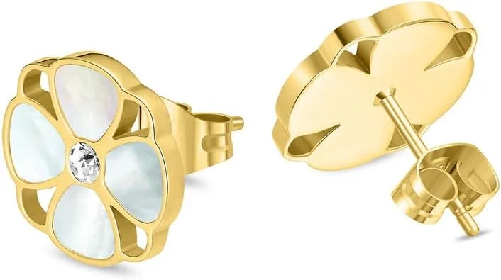 گوشواره های پلیس مدل Clover - آبکاری شده با طلا با طرح شبدر صدفی، طراحی شیک و جسورانه