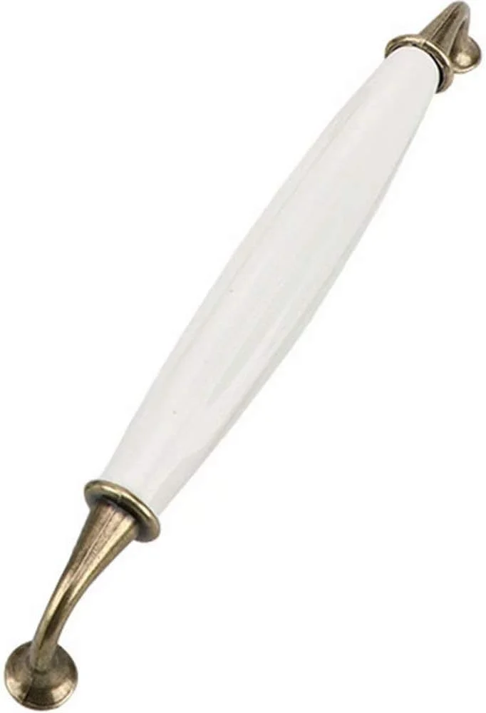 10 عدد دستگیره سرامیکی سفید کلاسیک به سبک قدیمی برای کشو، کمد، کابینت، دستگیره های کششی درب (فاصله سوراخ برنزی 192 میلی متر)