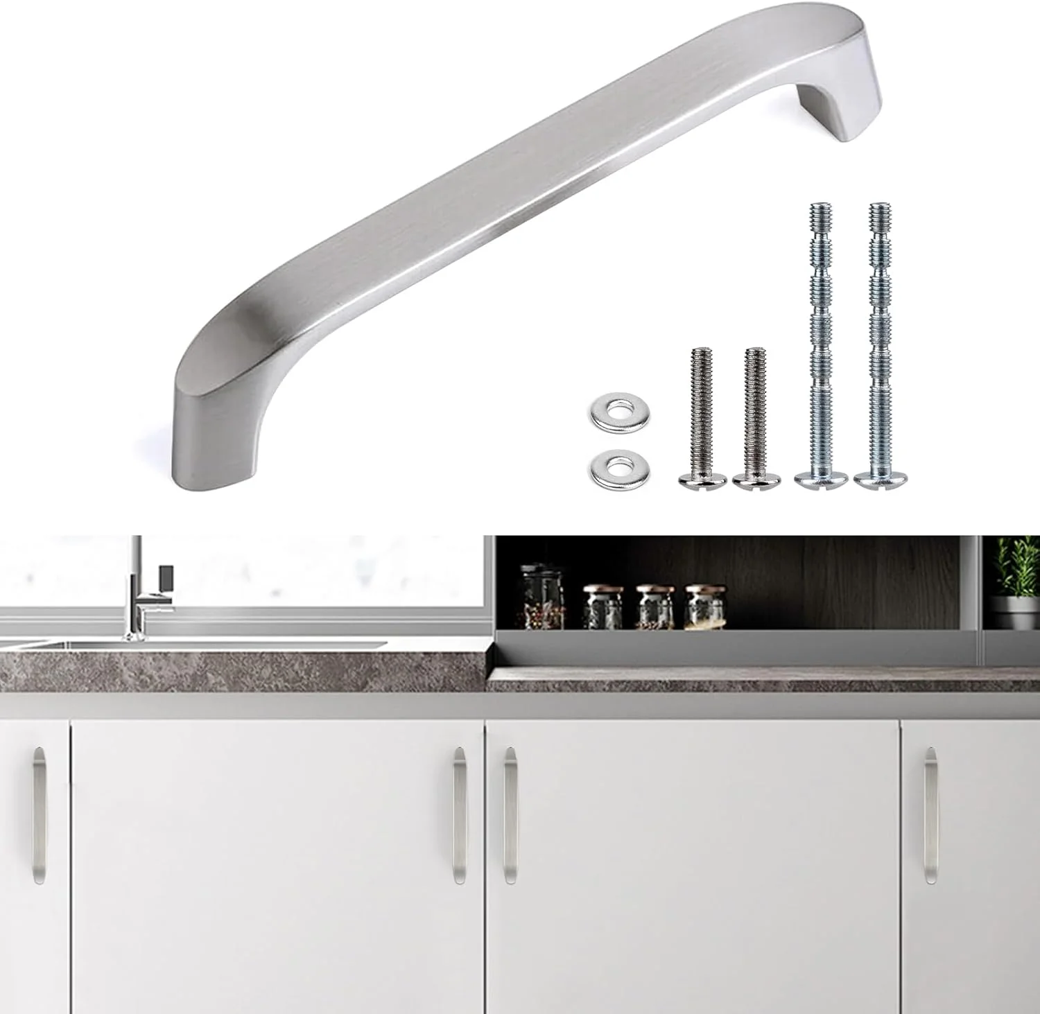 دستگیره کابینت ویوربرد 96 میلی‌متری، سخت‌افزار آشپزخانه، دستگیره کشو - فاصله مرکز سوراخ 3-3/4 اینچ - نیکل لکه‌دار - بسته 10 عددی