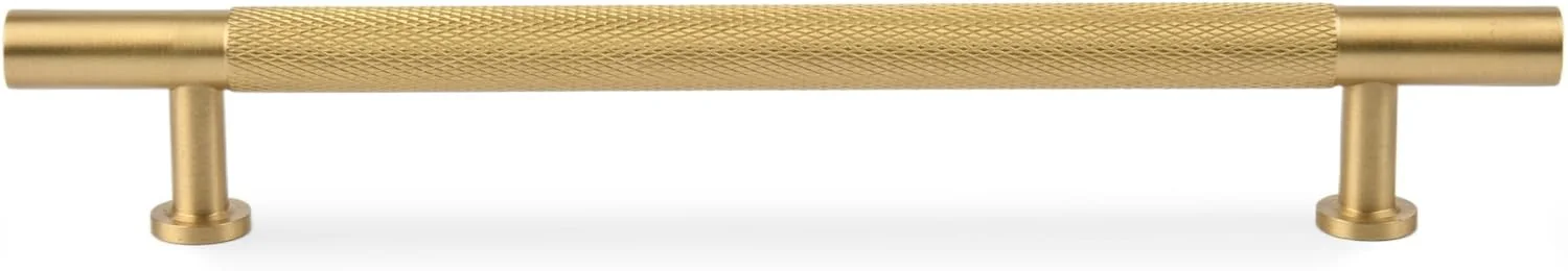 دستگیره کابینت طلایی مات Urnew، بسته 2 عددی، دستگیره کشو آشپزخانه برنجی جامد، فاصله مرکز سوراخ 6-1/4 اینچ، دستگیره درب کمد حمام و مبلمان