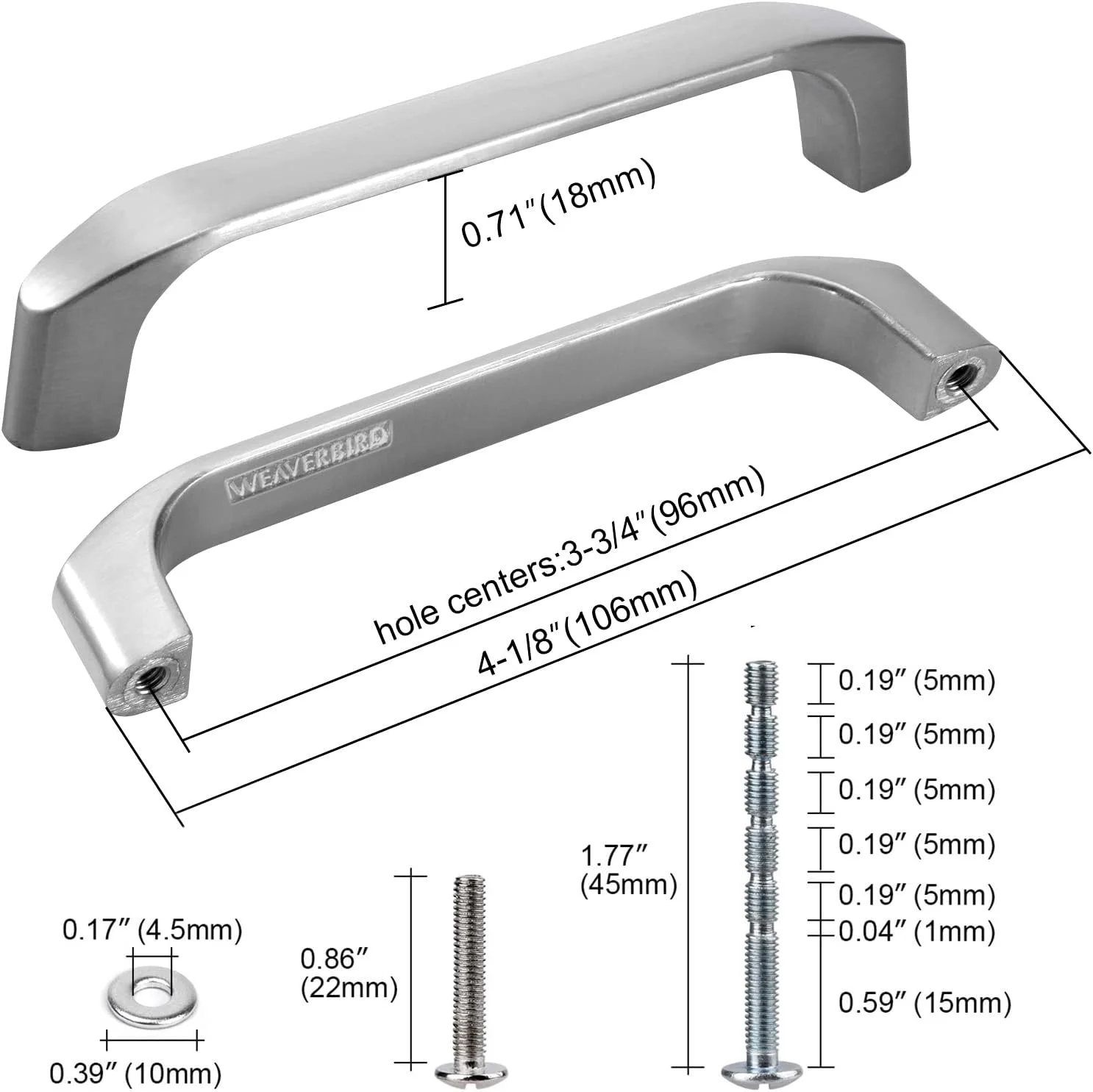 دستگیره کابینت ویوربرد 96 میلی‌متری، سخت‌افزار آشپزخانه، دستگیره کشو - فاصله مرکز سوراخ 3-3/4 اینچ - نیکل لکه‌دار - بسته 10 عددی