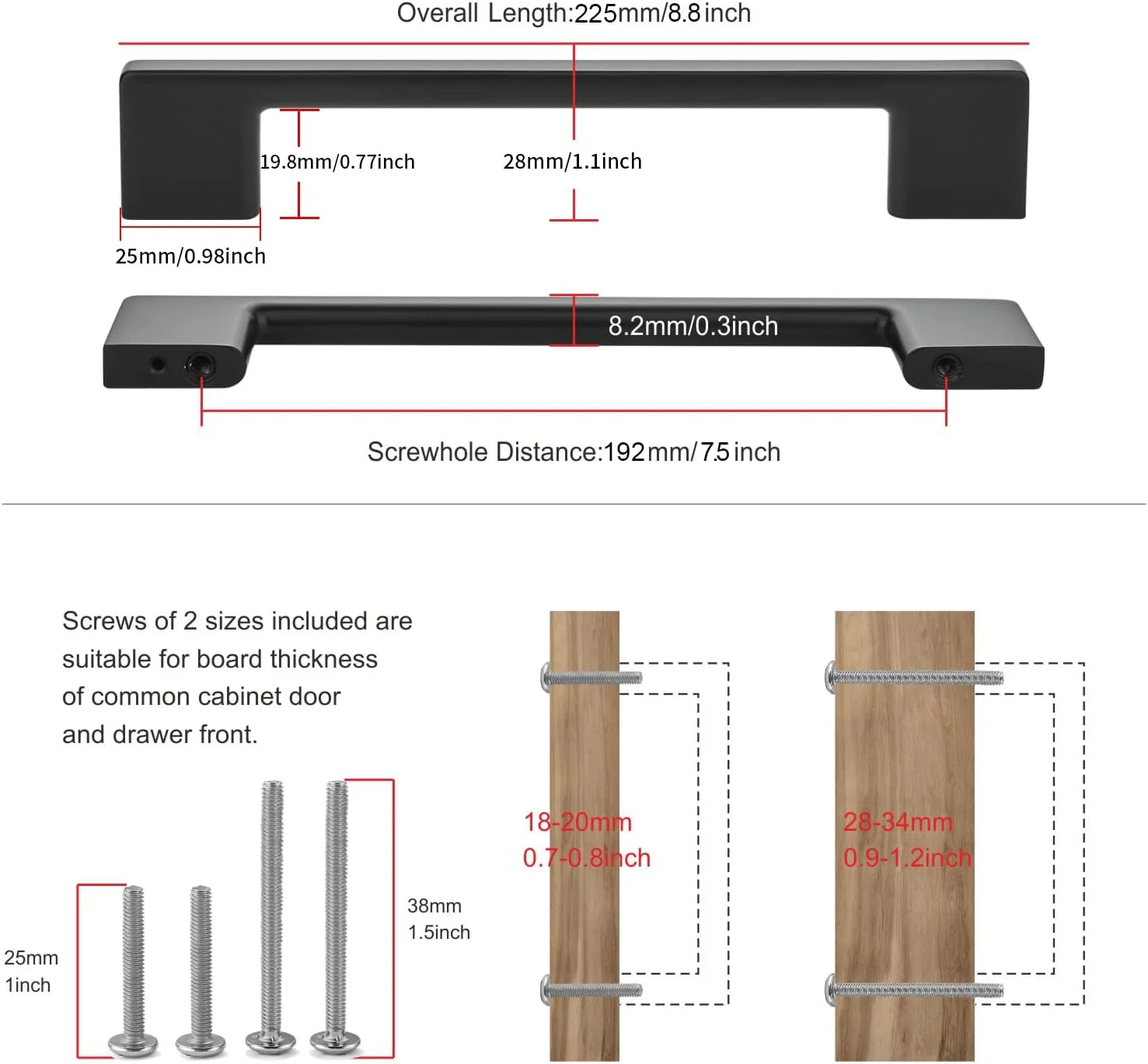 دستگیره کابینت کلاسیک TUNNY بسته 5 عددی - فاصله پیچ 192 میلی متر / 7.5 اینچ دستگیره سخت افزاری مبلمان مشکی مات برای کشو کمد کابینت آشپزخانه اتاق خواب