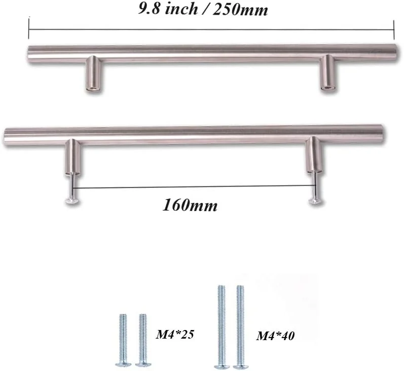 بسته 30 عددی دستگیره کابینت آشپزخانه استیل ضد زنگ وانگ-دیتا 12 میلی متری مدل T (طول کلی 10 اینچ، فاصله مرکز سوراخ ها 6.3 اینچ)