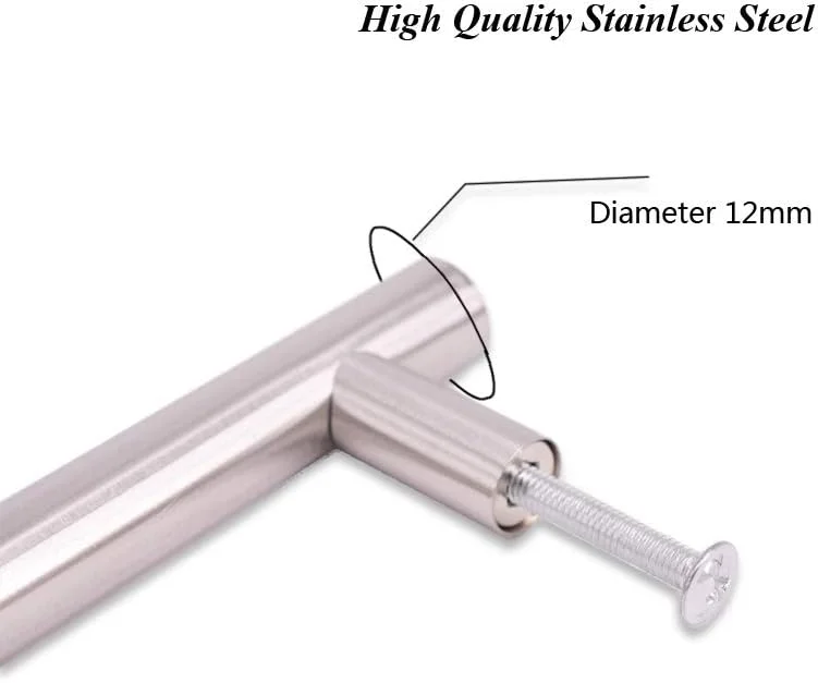 بسته 30 عددی دستگیره کابینت آشپزخانه استیل ضد زنگ وانگ-دیتا 12 میلی متری مدل T (طول کلی 10 اینچ، فاصله مرکز سوراخ ها 6.3 اینچ)