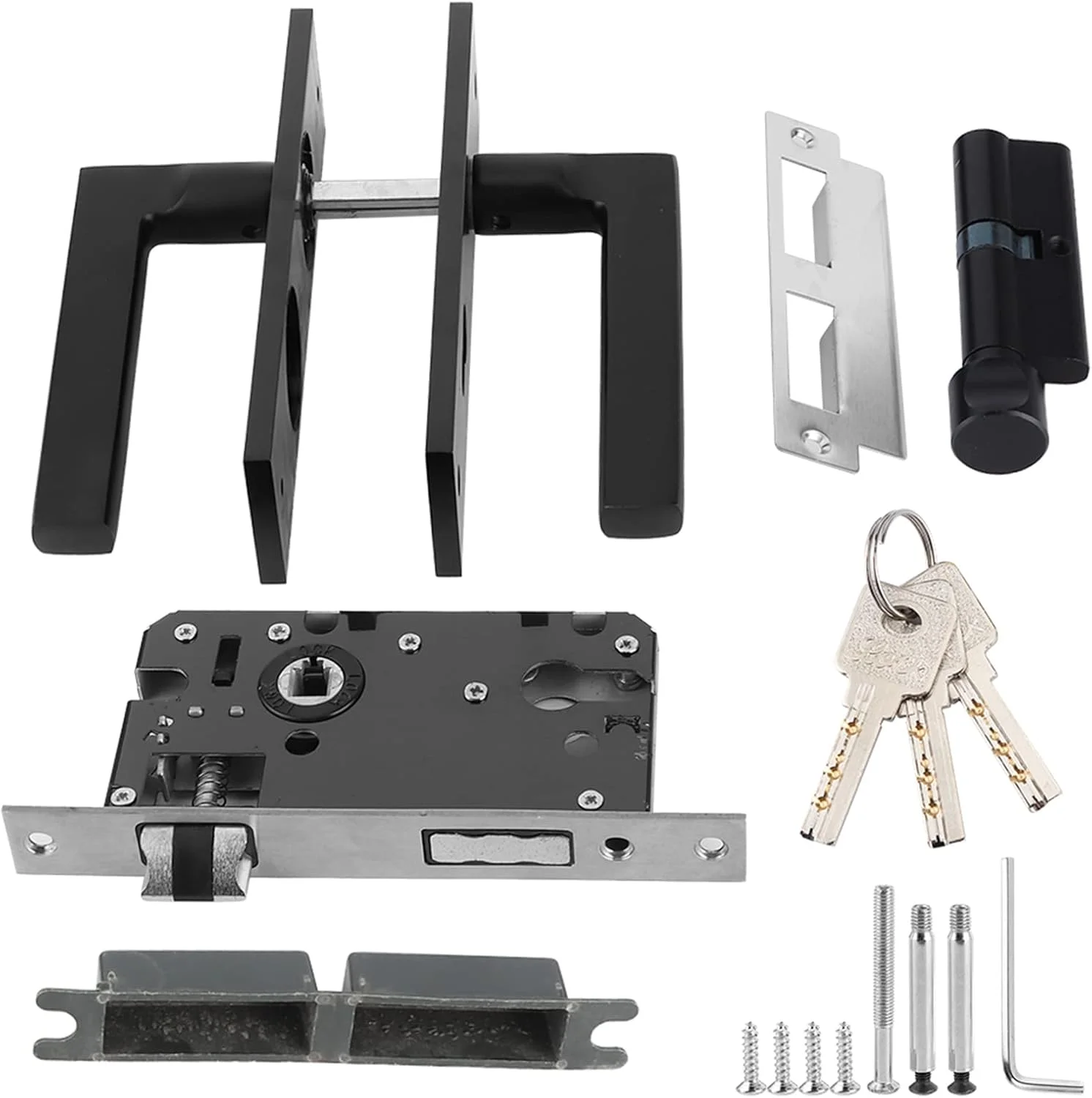 قفل دستگیره درب اتاق خواب امنیتی آلومینیوم فضایی با کلید، مناسب برای قاب درب 3.5-4.5 سانتی متر - مشکی قفل دستگیره درب اتاق خواب امنیتی آلومینیوم فضایی با کلید، مناسب برای قاب درب 3.5-4.5 سانتی متر - مشکی
