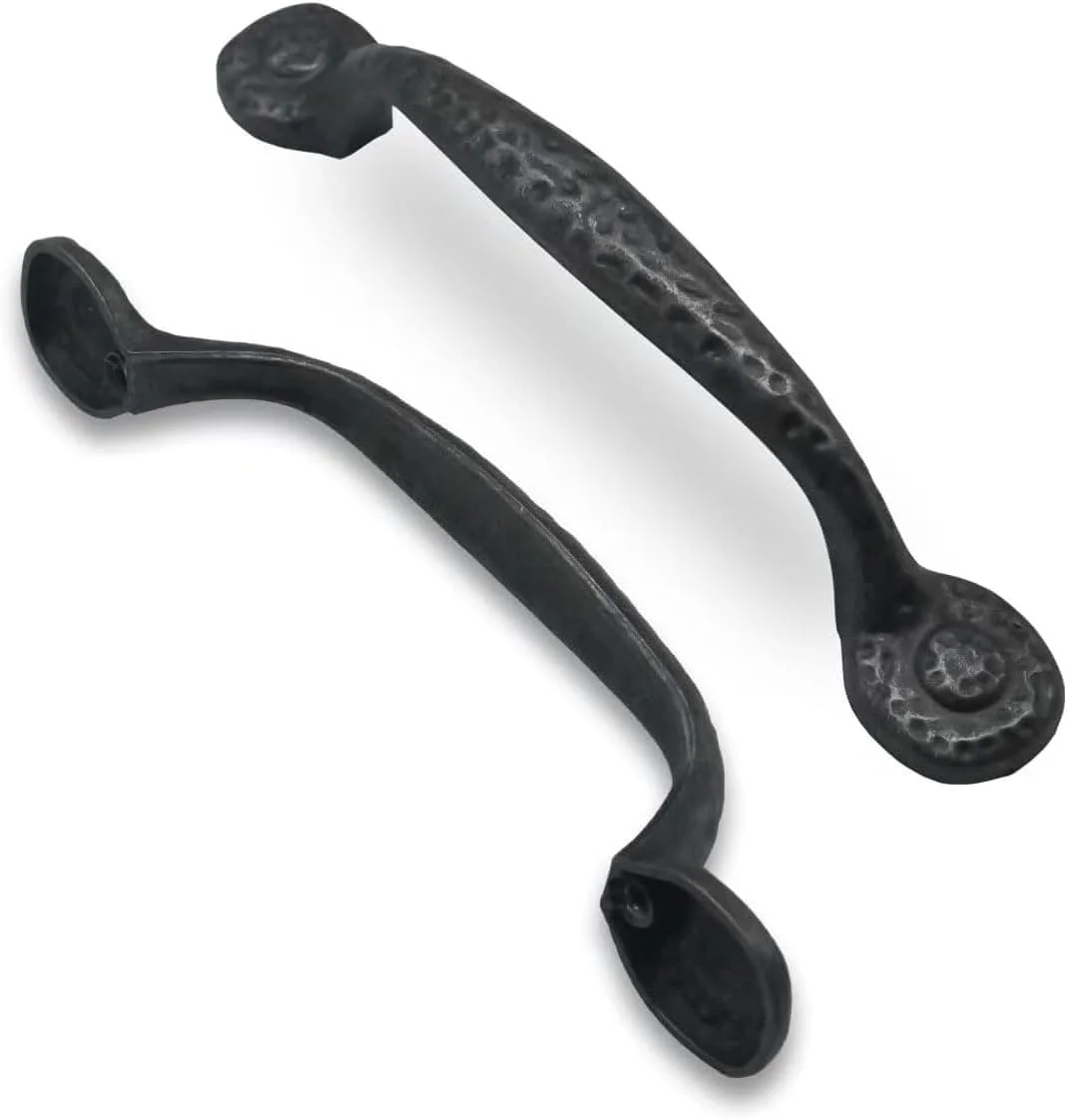 ZAUYX بسته 10 عددی دستگیره کابینت آهنی مشکی، مرکز سوراخ 96 میلی‌متری (3-3/4 اینچ)، دستگیره کشوهای روستیک مشکی عتیقه، دستگیره کابینت چکش‌خورده، سخت‌افزار کابینت آشپزخانه، دستگیره های قدیمی برای کشوها.