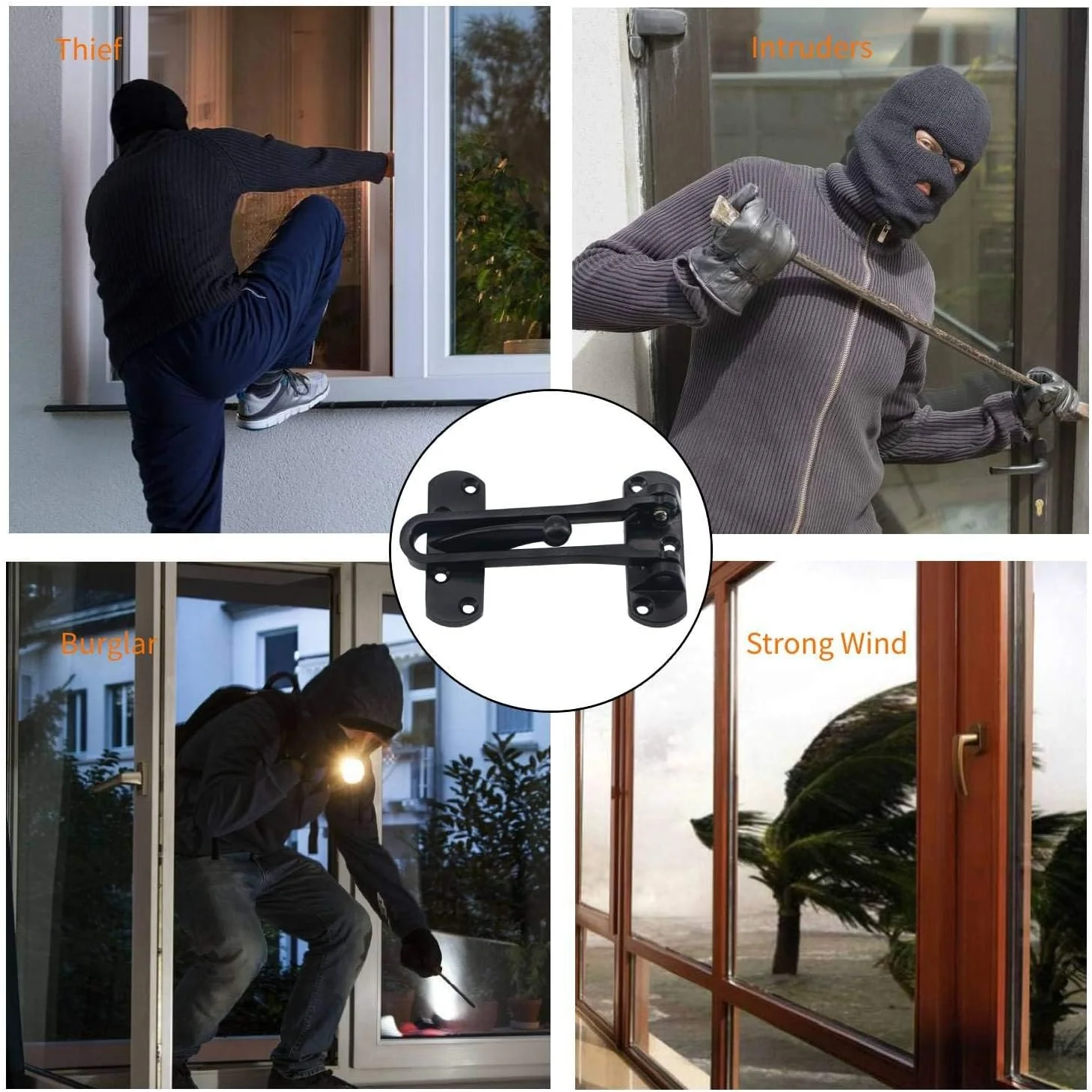 قفل تقویت درب AXIYIBZI، قفل میله ای چرخشی برای امنیت خانه، قفل درب ورودی برای کودکان، آلیاژ آلومینیوم ضخیم و جامد