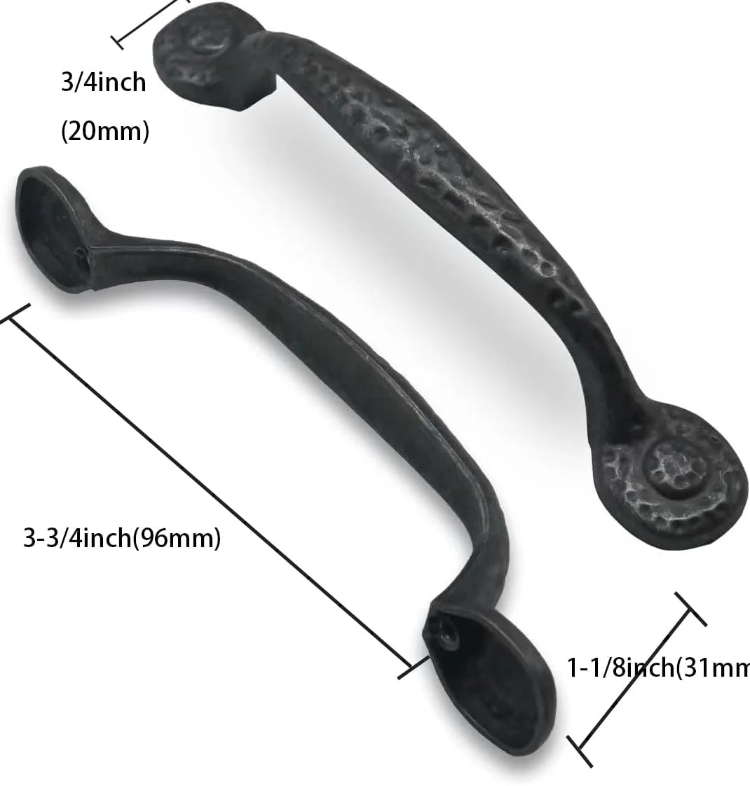 ZAUYX بسته 10 عددی دستگیره کابینت آهنی مشکی، مرکز سوراخ 96 میلی‌متری (3-3/4 اینچ)، دستگیره کشوهای روستیک مشکی عتیقه، دستگیره کابینت چکش‌خورده، سخت‌افزار کابینت آشپزخانه، دستگیره های قدیمی برای کشوها.