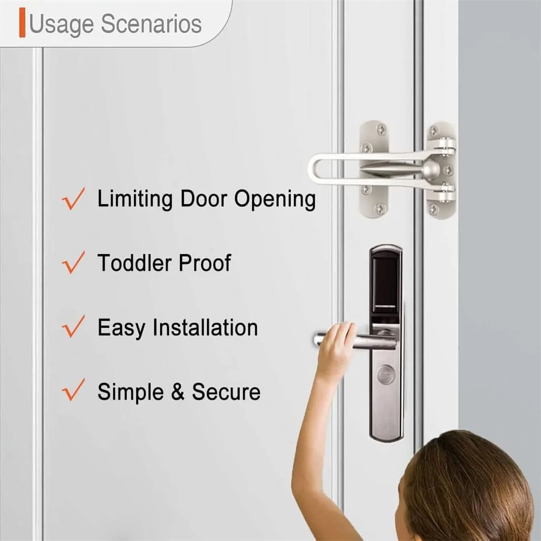 قفل درب امنیتی Aputue، قفل میله ای چرخشی آلیاژ آلومینیوم ضخیم و جامد، قفل تقویت کننده درب منزل برای درهای چرخشی، قفل گیره درب تقویت کننده ایمنی برای آپارتمان هتل منزل