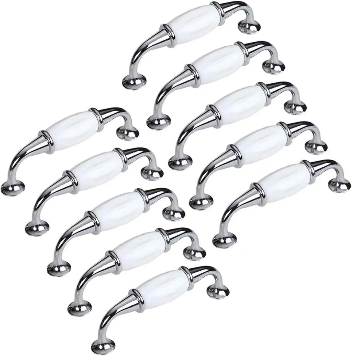 10 عدد دستگیره سرامیکی سفید کلاسیک به سبک وینتیج برای کشو، کمد، کابینت، دستگیره های کششی درب (فاصله سوراخ نقره ای 96 میلی متر)