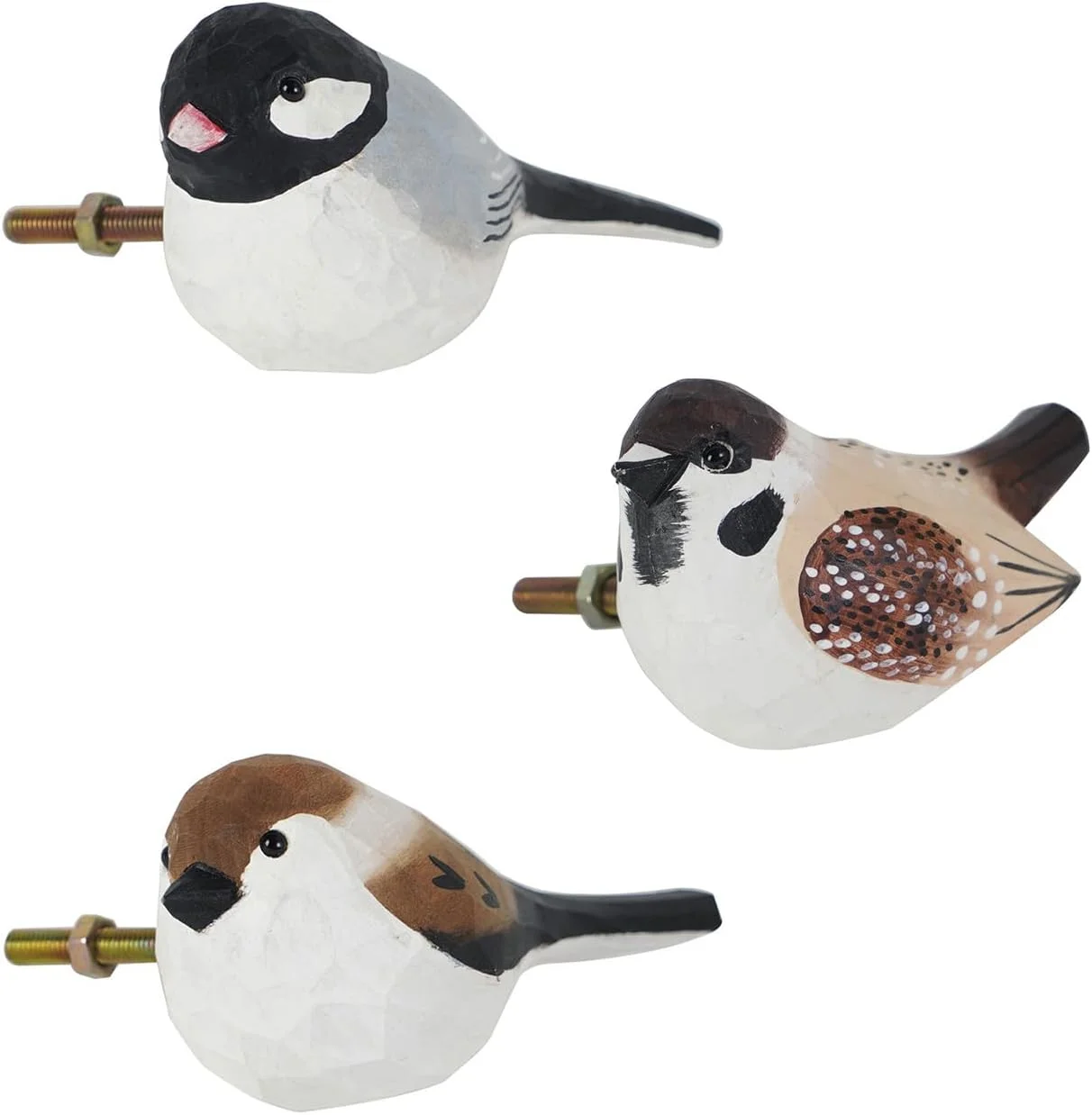 ست 3 عددی دستگیره کابینت طرح پرنده چوبی SOFFEE DESIGN، دستگیره تزئینی برای درب/کابینت/کشو، چند رنگ زنده سه بعدی طرح پرنده، دکوراسیون منزل