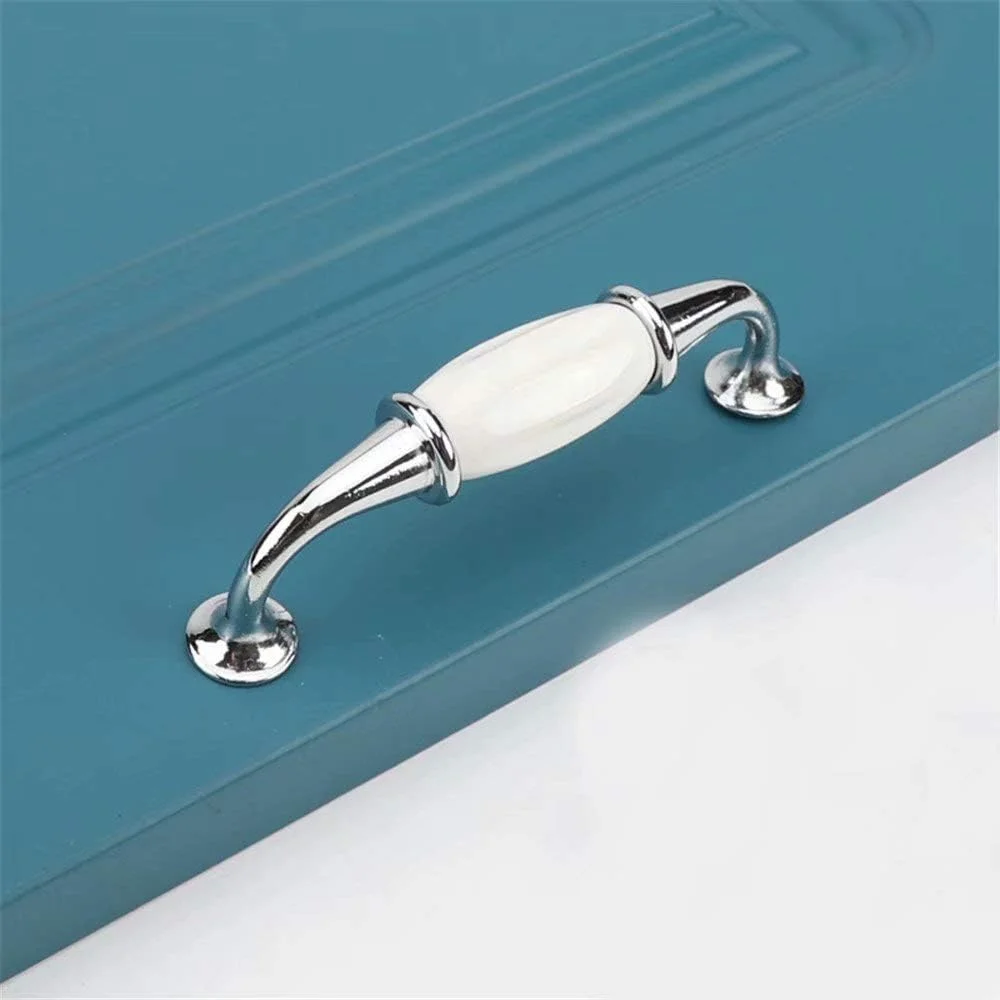 10 عدد دستگیره سرامیکی سفید کلاسیک به سبک وینتیج برای کشو، کمد، کابینت، دستگیره های کششی درب (فاصله سوراخ نقره ای 96 میلی متر)
