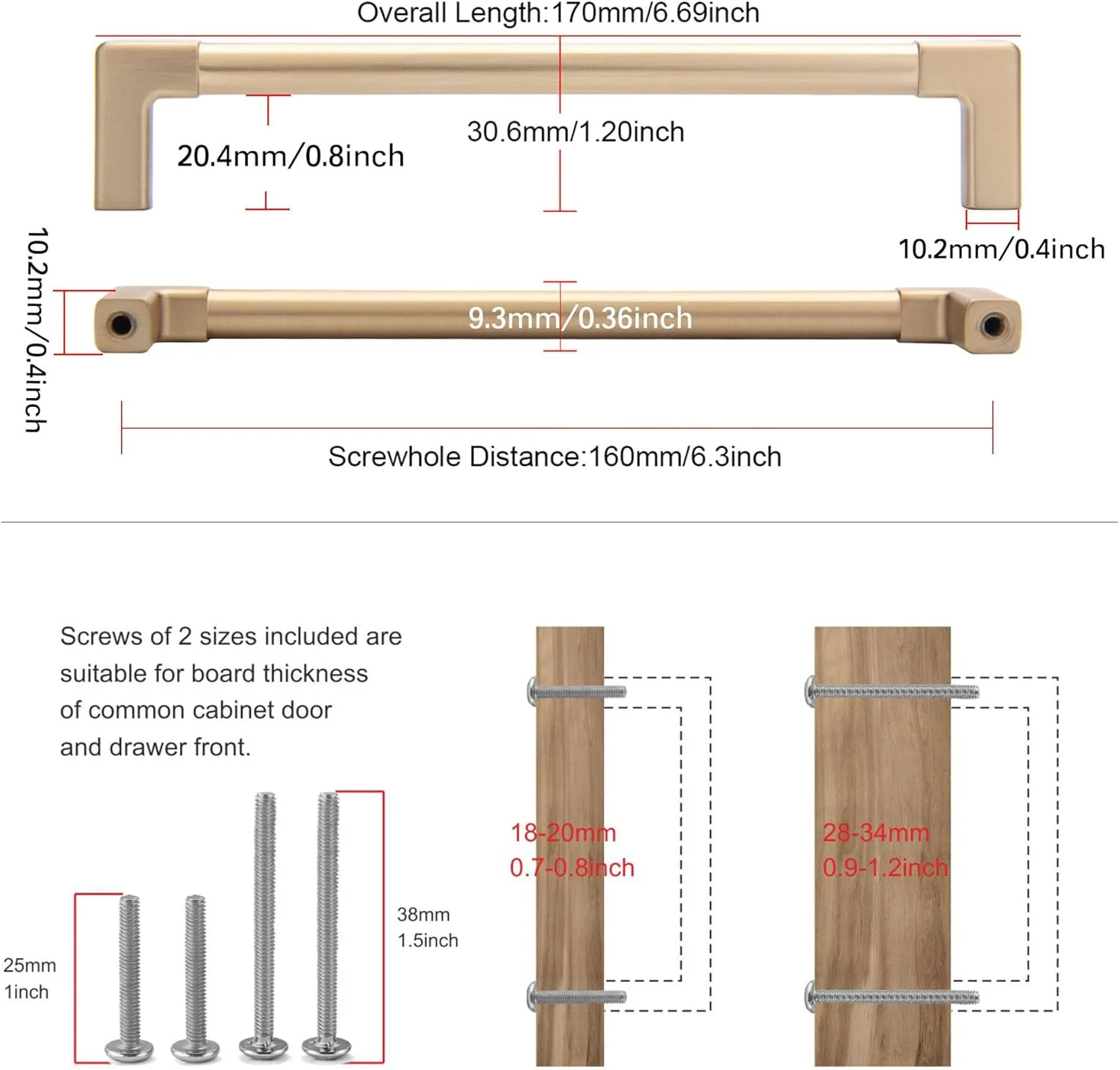 دستگیره کابینت جامد کلاسیک TUNNY بسته 10 عددی - فاصله پیچ 160 میلی متر / 6.3 اینچ طلایی شامپاینی برس خورده سخت افزار مبلمان برای کشو حمام کابینت آشپزخانه کشو اتاق خواب