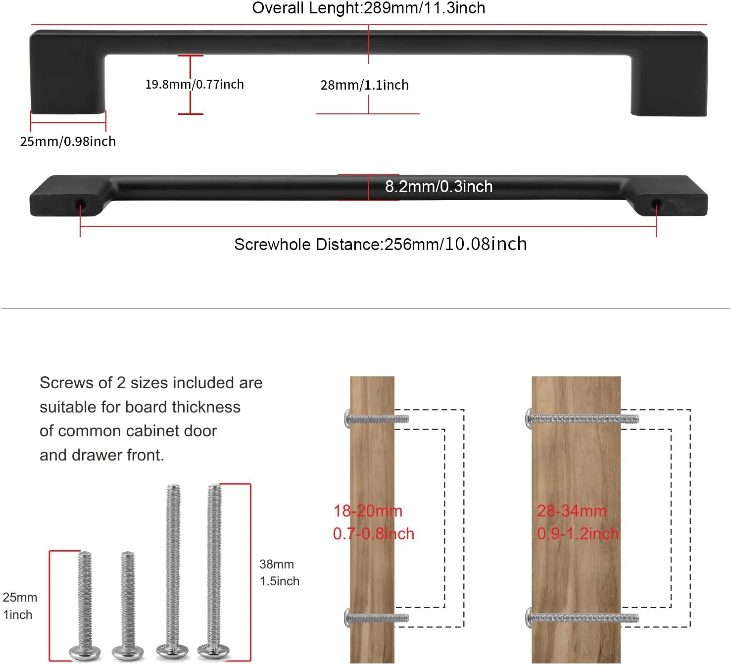 دستگیره کابینت کلاسیک TUNNY بسته 5 عددی - فاصله پیچ 256 میلی متر مشکی مات، دستگیره سخت افزاری مبلمان برای کابینت آشپزخانه، کشو و کمد اتاق خواب