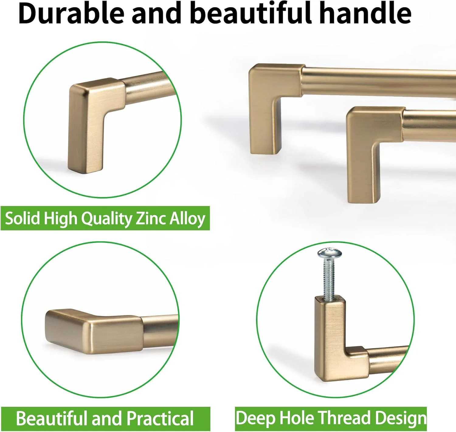 دستگیره کابینت جامد کلاسیک TUNNY بسته 10 عددی - فاصله پیچ 160 میلی متر / 6.3 اینچ طلایی شامپاینی برس خورده سخت افزار مبلمان برای کشو حمام کابینت آشپزخانه کشو اتاق خواب