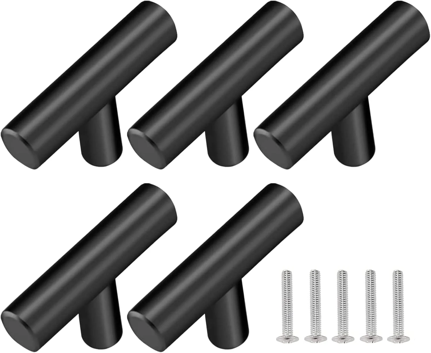 دستگیره کابینت تی شکل Tepengdie، بسته 5 عددی، دستگیره درب آشپزخانه، دستگیره تک سوراخ تخت کابینت، دستگیره تی شکل استیل ضد زنگ (مشکی)