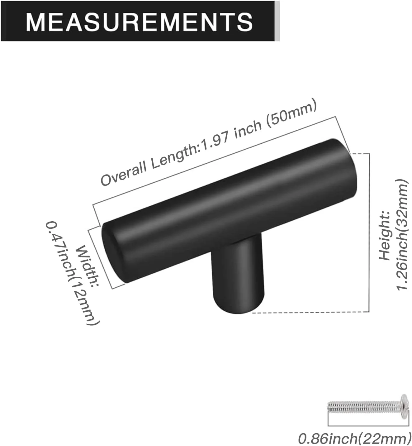 دستگیره کابینت تی شکل Tepengdie، بسته 5 عددی، دستگیره درب آشپزخانه، دستگیره تک سوراخ تخت کابینت، دستگیره تی شکل استیل ضد زنگ (مشکی)