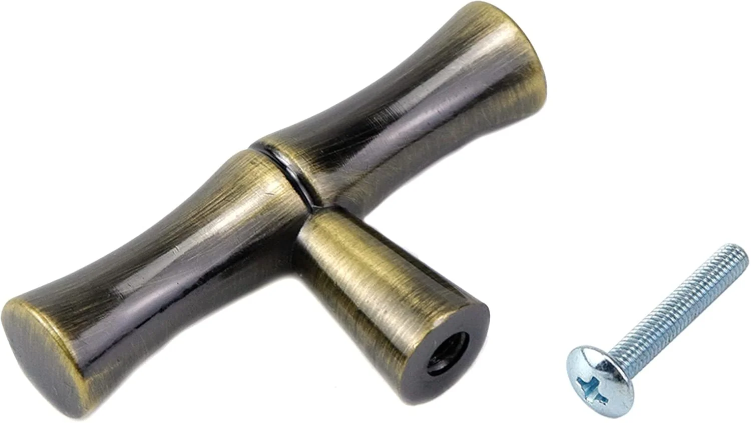 تیغال 2 عدد دستگیره کشو تک سوراخ طرح بامبو آلیاژ روی، طول 1.97 اینچ، دستگیره های جامد برنزی با پیچ برای کشو کابینت آشپزخانه و حمام اداری