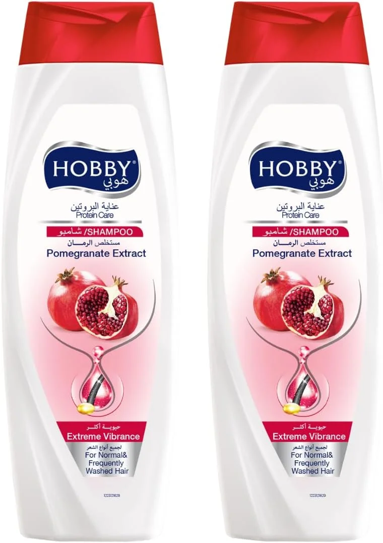 شامپو پروتئینه مراقبتی هوبی با رایحه انار | شادابی فوق العاده | برای موهای معمولی و شستشوی مکرر | بسته اقتصادی 2 عددی - 600 میلی لیتر x 2