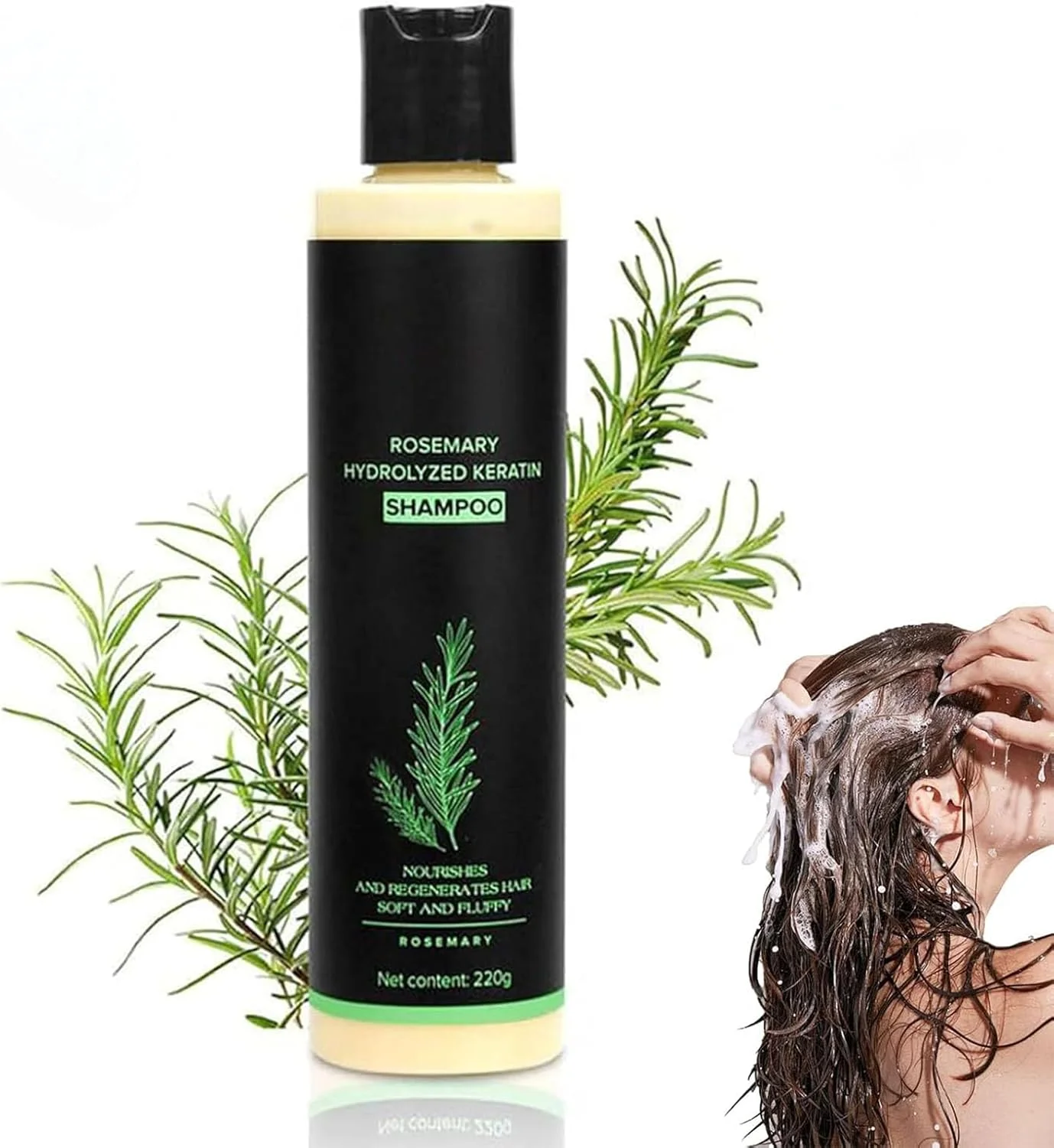 شامپو رزماری حاوی کراتین هیدرولیز شده، شامپو روغن برگ رزماری، ضخیم کننده و تقویت کننده طبیعی، نرم و لطیف برای آقایان و بانوان، نرم کننده پاک کننده (1 عدد)