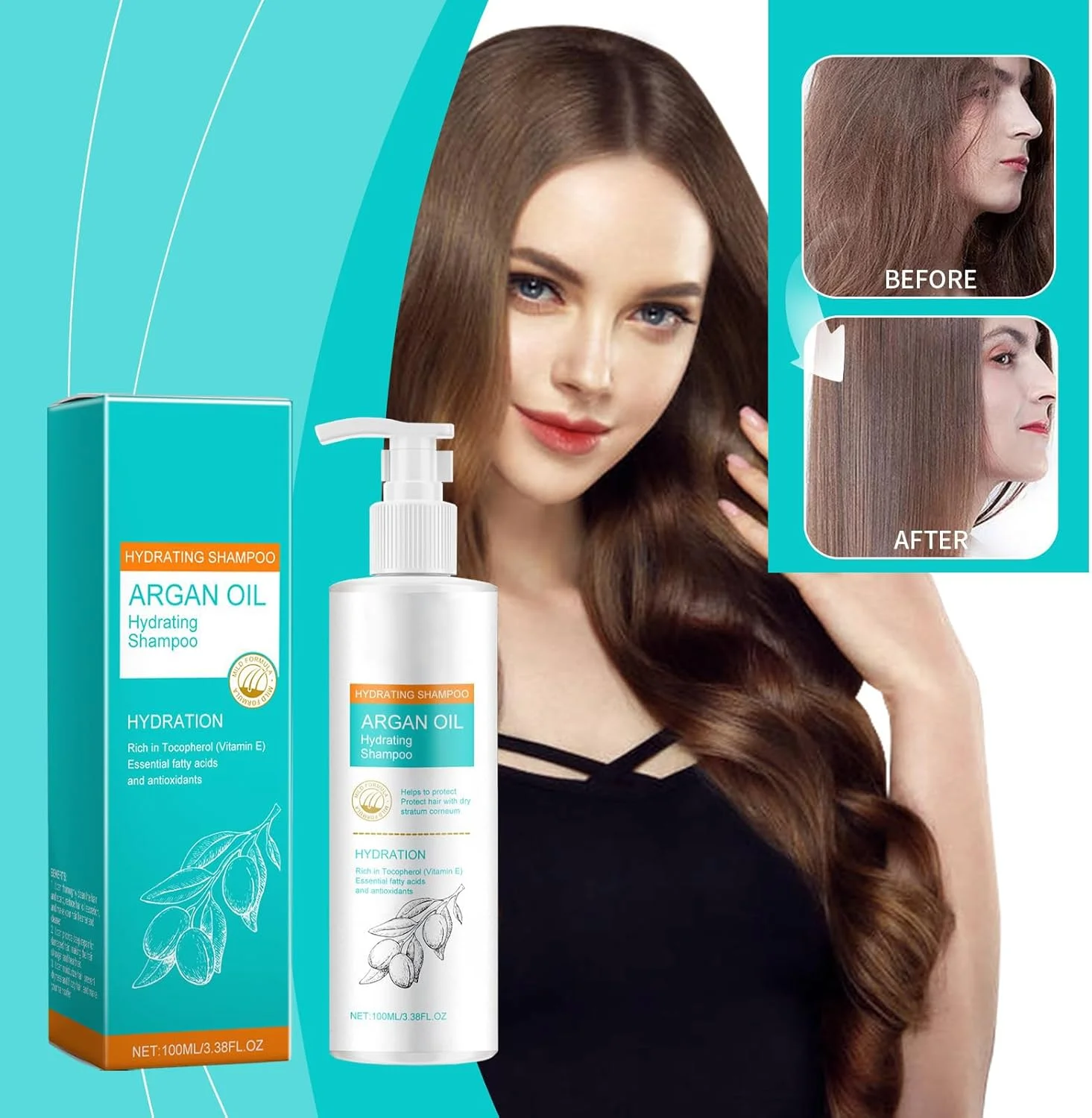 شامپو آبرسان روغن آرگان مراکشی، شامپو مرطوب کننده و حجم دهنده برای انواع مو، تغذیه کننده و صاف کننده موهای خشک و وز، ایده آل برای موهای رنگ شده