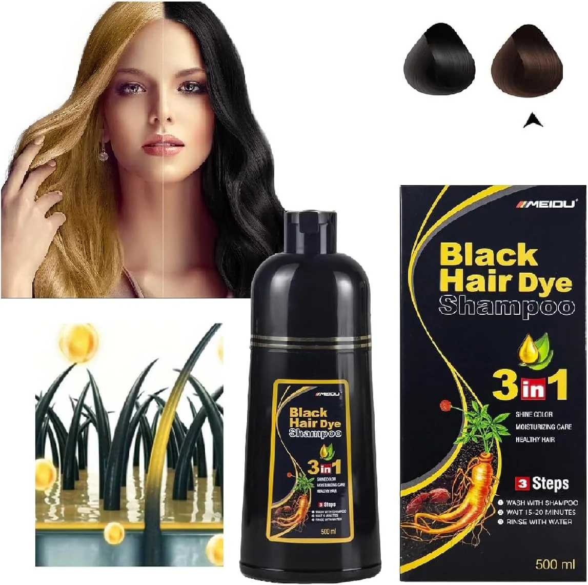 شامپو رنگ موی مشکی LBOYLOVE® 3 در 1، پوشش موهای خاکستری Meidu برای زنان و مردان، شامپو رنگ موی گیاهی طبیعی 500 میلی لیتر (مشکی طبیعی) شامپو رنگ موی مشکی LBOYLOVE® 3 در 1، پوشش موهای خاکستری Meidu برای زنان و مردان، شامپو رنگ موی گیاهی طبیعی 500 میلی لیتر (مشکی طبیعی)