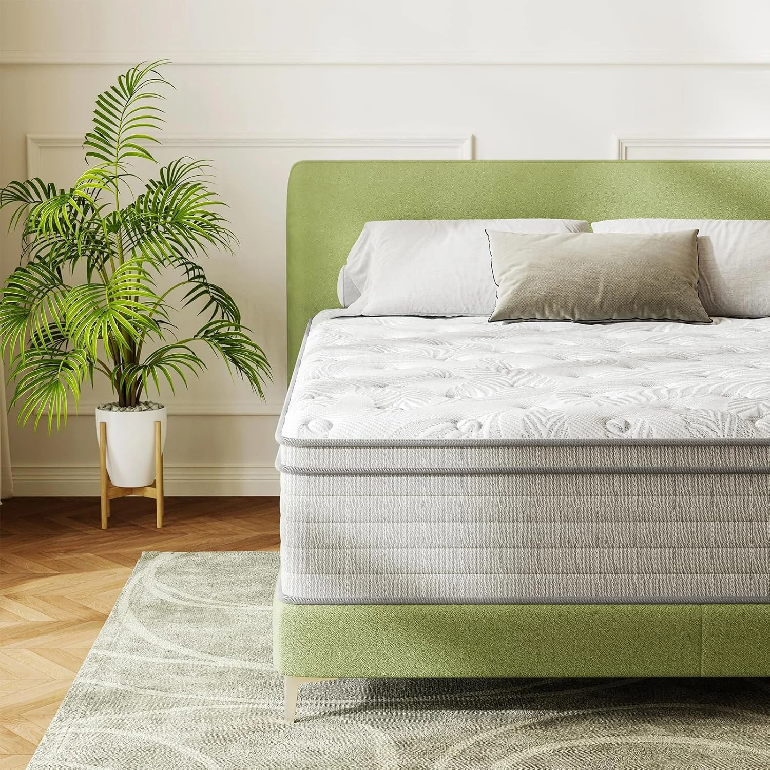 تشک سایز کینگ 35 سانتی‌متری، تشک‌های فوم حافظه‌دار هیبریدی در جعبه، فنرهای منفرد پاکتی برای جداسازی حرکت، تشک کینگ، درجه سفتی متوسط، پشتیبانی ارتقا یافته و تسکین فشار، دارای گواهینامه CertiPUR-US