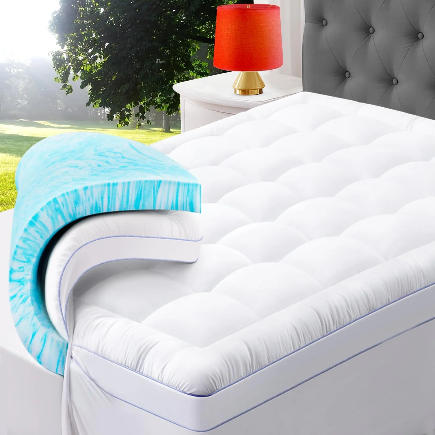 رویه تشک فوم مموری 3 اینچی ABENE، 2 اینچ فوم مموری به همراه 1 اینچ پد تشک بالش مانند جایگزین پر، دارای جیب کنار تخت، پشتیبانی برای کمر درد (سایز کامل، دو لایه سفید)