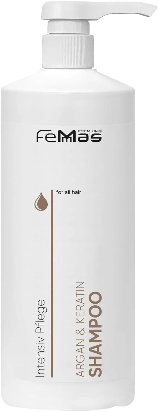 شامپو آرگان و کراتین FemMas با روغن های گیاهی و پروتئین ها، پروتئین غنی برای موهای سالم و نرم، کیفیت آرایشگاهی، 1000 میلی لیتر با پمپ شامپو آرگان و کراتین FemMas با روغن های گیاهی و پروتئین ها، پروتئین غنی برای موهای سالم و نرم، کیفیت آرایشگاهی، 1000 میلی لیتر با پمپ