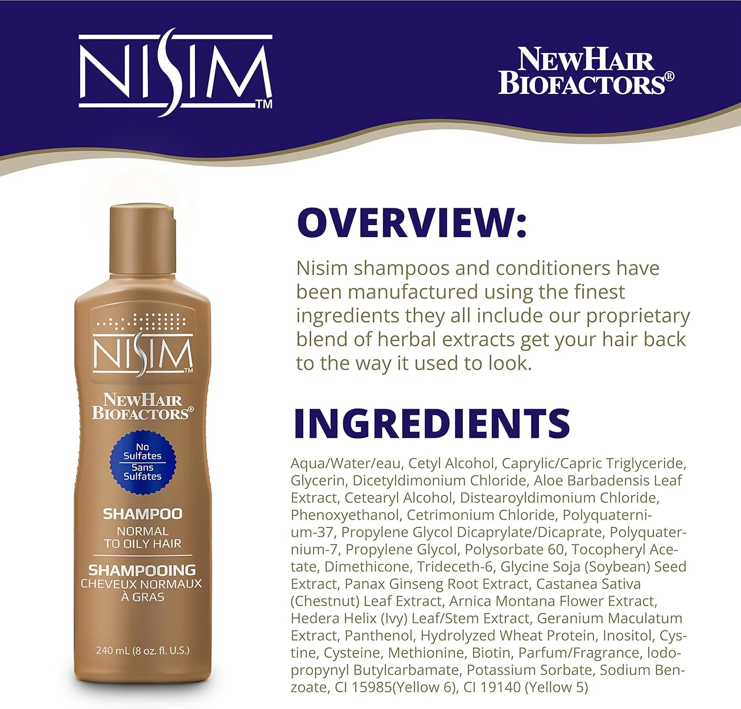 شامپو موهای چرب تا معمولی Nisim NewHair Biofactors - بدون سولفات 240ml/8oz