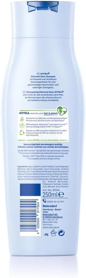 شامپو درخشش الماس نیوآ، شامپو مغذی مو با ذرات الماس و روغن گل رز، شامپو مراقبت ویژه برای موهای زیبا و درخشان (250 میلی لیتر) شامپو درخشش الماس نیوآ، شامپو مغذی مو با ذرات الماس و روغن گل رز، شامپو مراقبت ویژه برای موهای زیبا و درخشان (250 میلی لیتر)